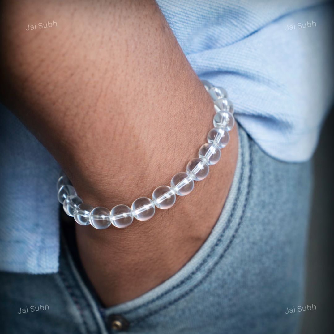 Man Wearing Clear Quartz Bracelet