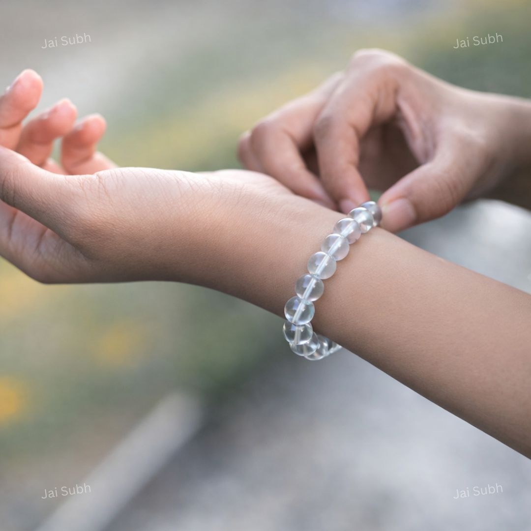 Women Wearing Clear Quartz Bracelet
