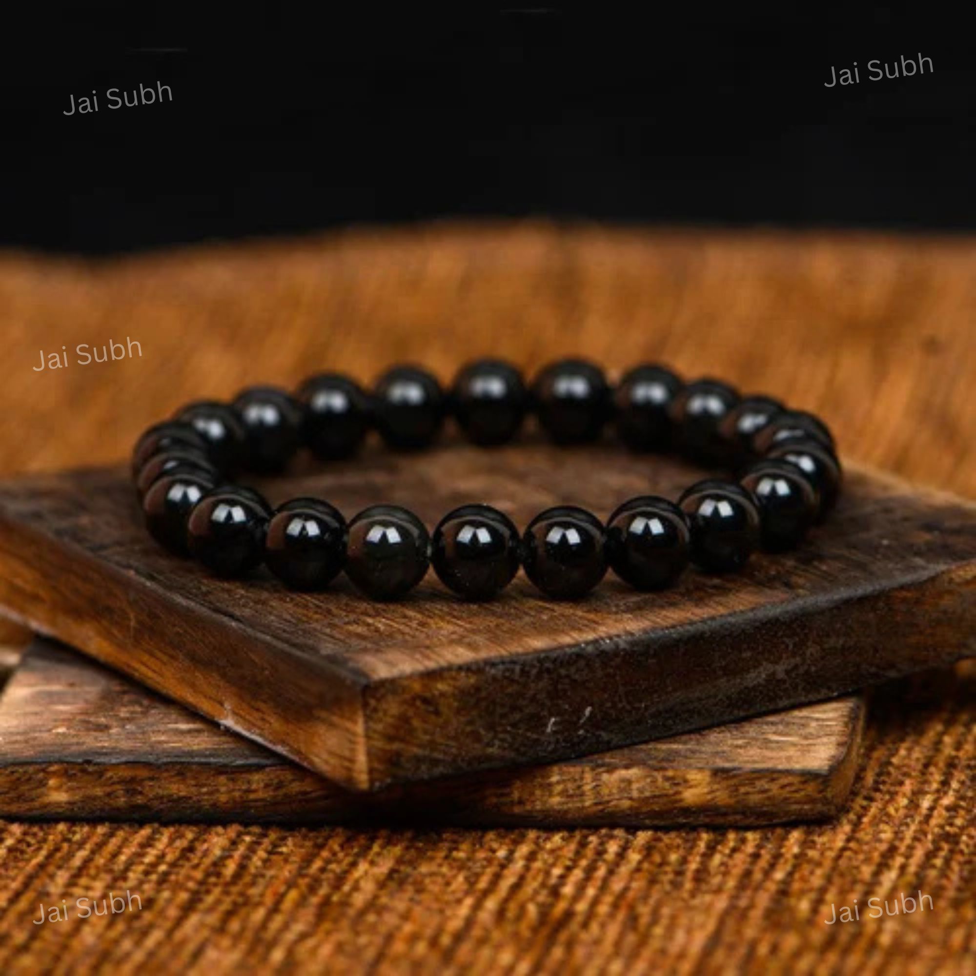 Black Obsidian Crystal Bracelet with watermark