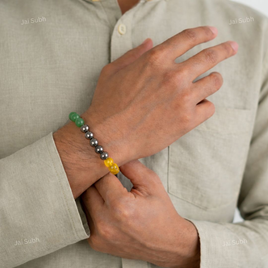 Man wearing Dhan Yog bracelet